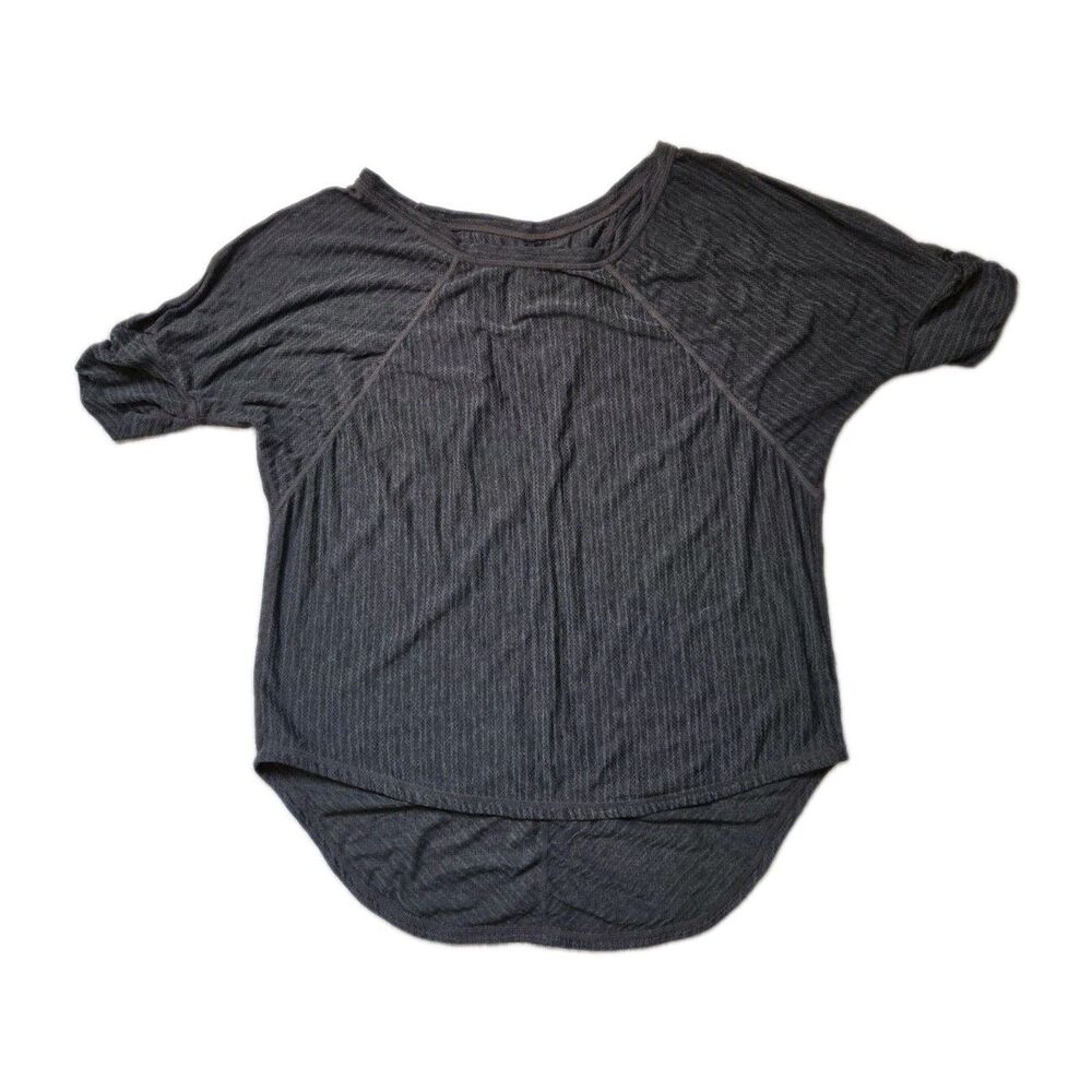 Prana Charcoal Gray Burnout Mesh Short Sleeve High Low Top Size M GUC